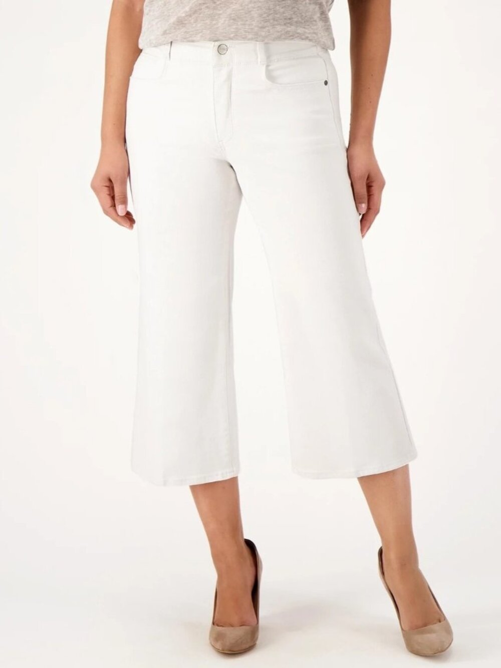 NYDJ Wide Leg Capri Jeans Cropped High Rise Optic White 14P Petite Cool Embrace
